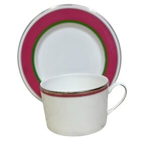 Kate Spade Lenox Library Lane Pink Cup And Saucer Set Pink Green White Silver